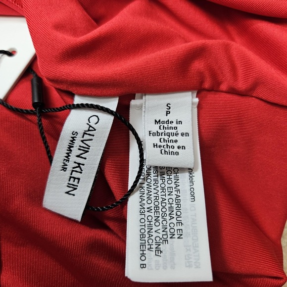 Calvin Klein Swimsuit‎ Womens Small Red One Piece Zip Front Swimwear Logo New - Picture 10 of 13